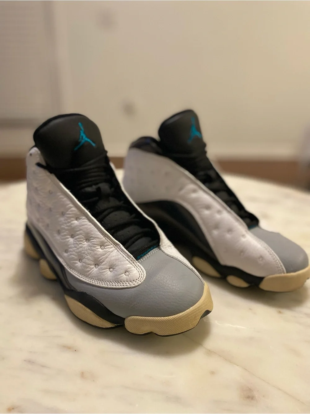 Jordan Kids Basketball Sneakers - White, Gray, Black with Teal Jumpman